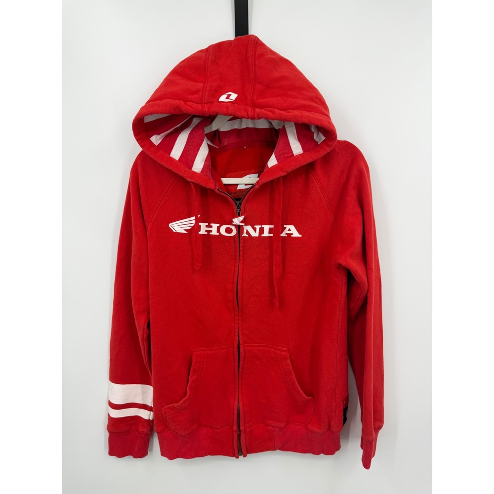 One Industries Honda Racing Zip Up Hoodie Women Large Red Striped Hood Graphic